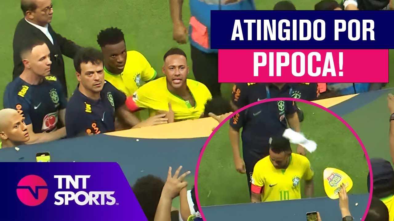 NEYMAR É ATINGIDO POR SACO DE PIPOCA E DISCUTE COM TORCEDOR BRASILEIRO!