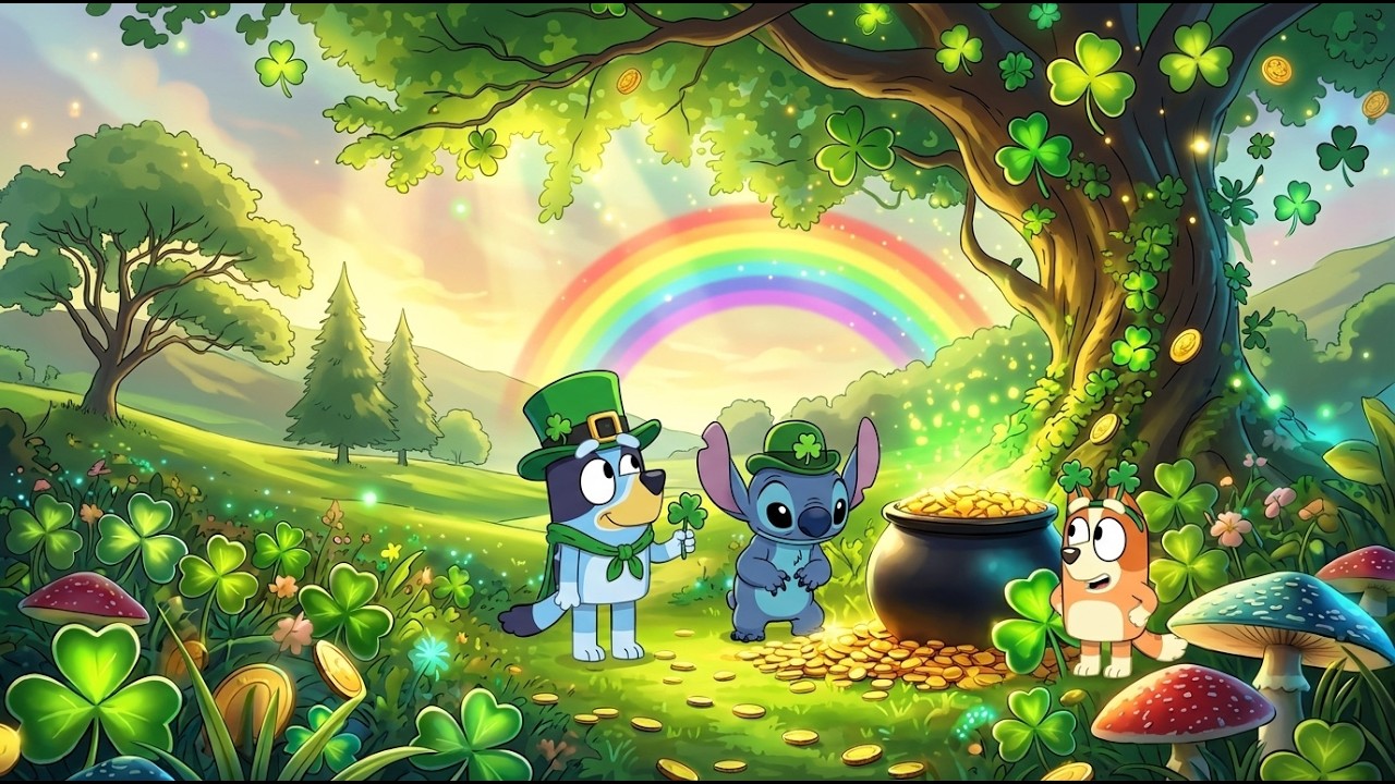 Stitch & Bluey Lucky Golden Clover Quest 🍀 Relaxing Lofi for Study & Work 🌈 St. Patrick’s Day Vibes