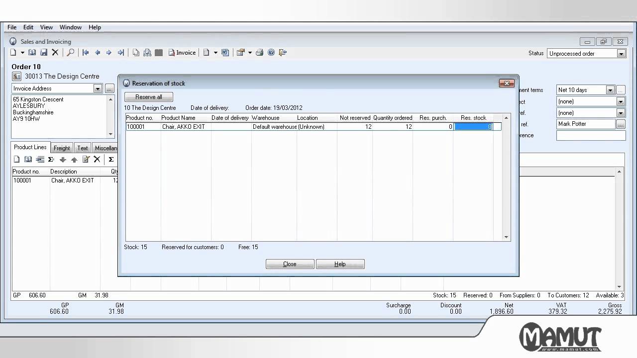Mamut Tutorials - Reserve warehouse stock