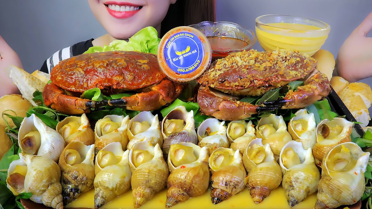 ASMR ỐC BULOT +CUA  NÂU | Bulot snails , Brown crab , EATING SOUNDS | LINH-ASMR