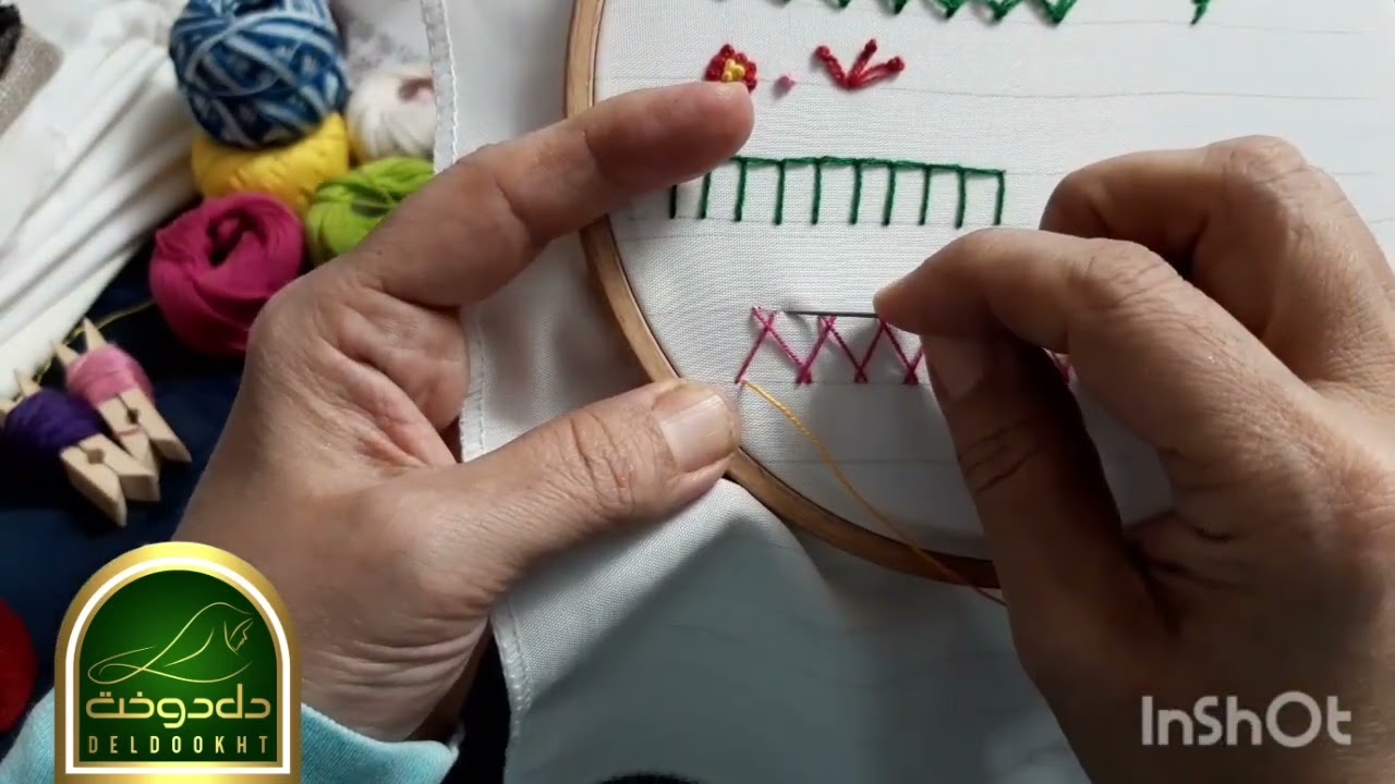 آموزش گلدوزی🪡🧵 دندان موشی و زیگزاگ
