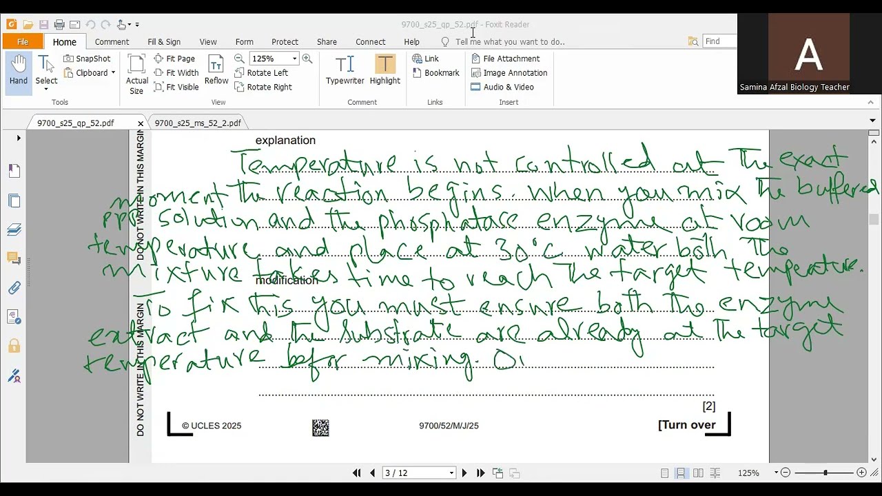 A Level Biology 9700 Paper 52 May  June 2025 Q. 1  (Part 1)