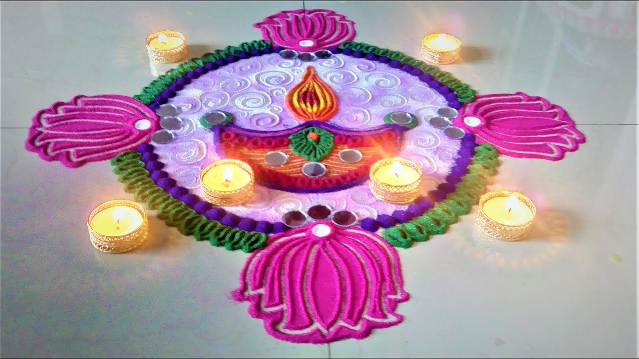 Innovative Diya Rangoli Designs for Diwali| Lotus Rangoli by Shital Mahajan.