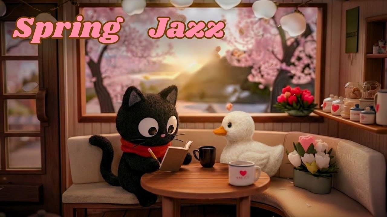 Spring Cafe Jazz 🌸 Lofi Beats to Study & Work ✍️ Happy & Relaxing Music with Cute Duck
