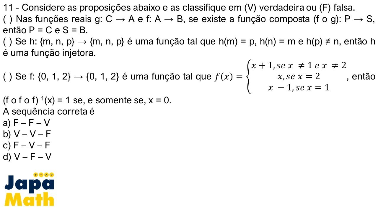 Prova Resolvida (AFA 2011 - 2012) - Função, Função Composta, Inversa, Injetora