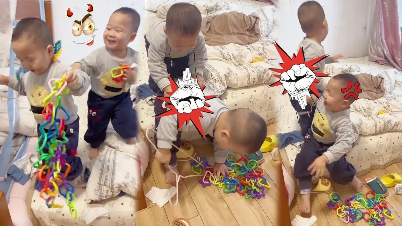【超萌双胞胎】上一秒还在玩儿玩具，下一秒就开打了！双胞胎妈妈的痛苦谁懂？