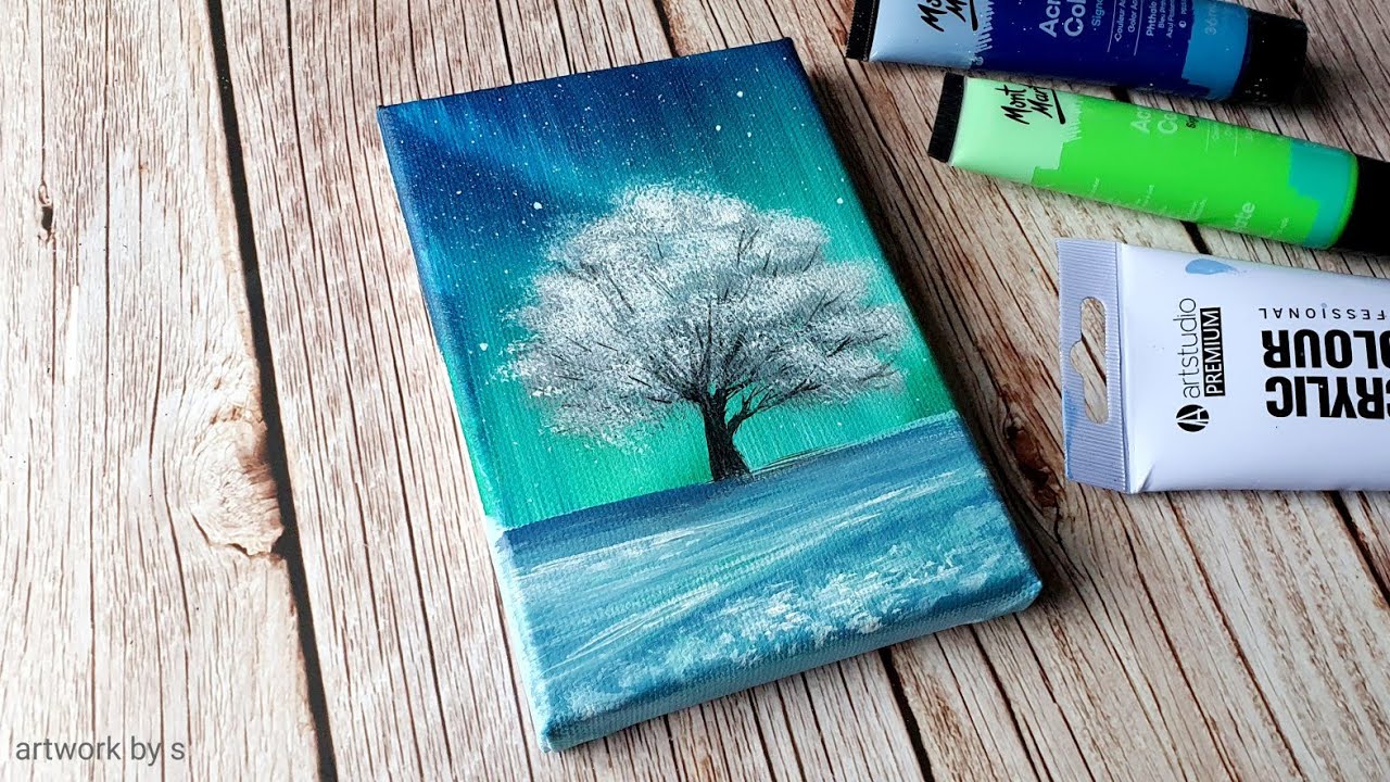 Winter tree painting ✨️ easy acrylic painting for beginners