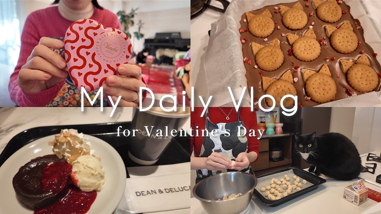 バレンタインvlog｜かわいい手作りお菓子と自分にご褒美チョコをプレゼント💕｜30代主婦と猫たちの日常