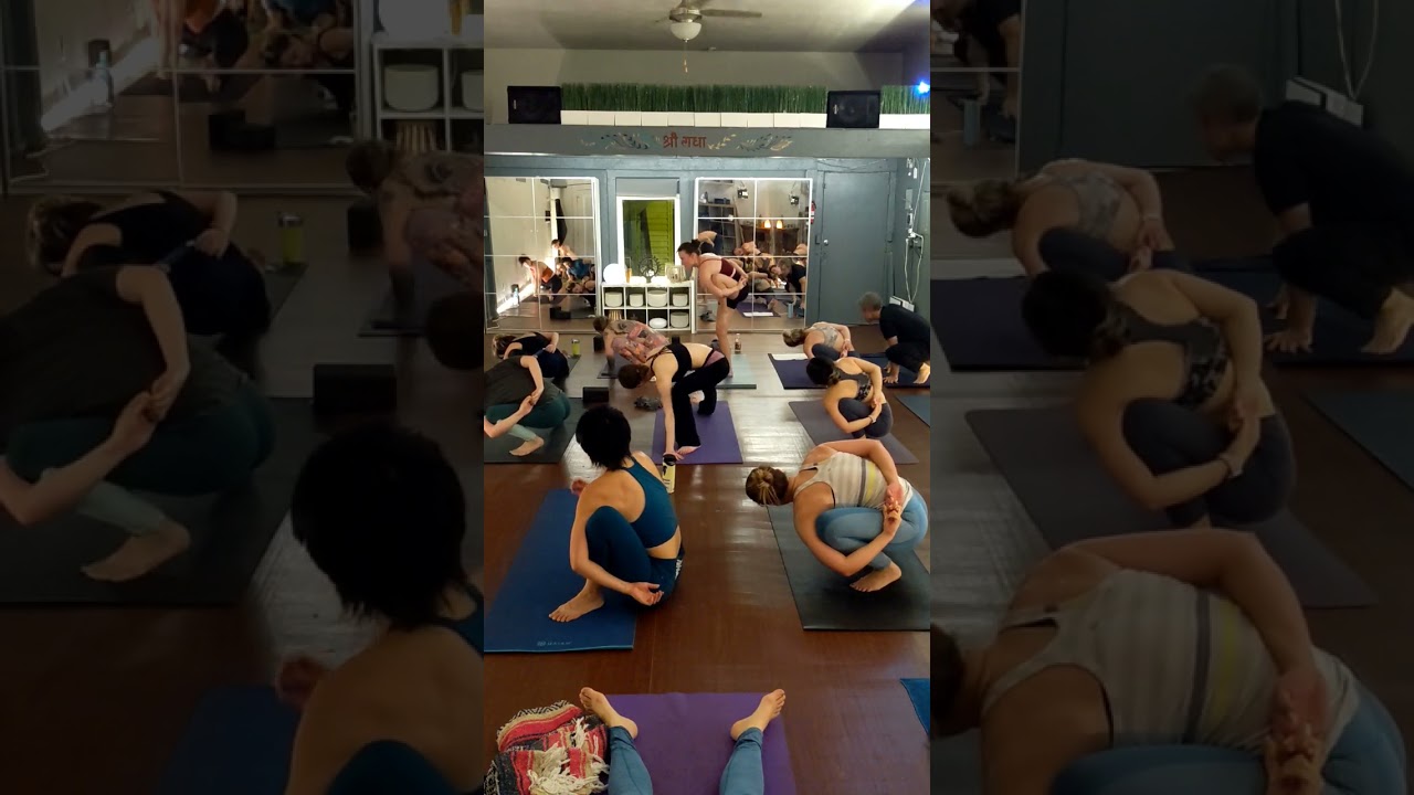 A peak into Jillian Modes Tuesday 7pm Level 2 Hot Yoga class at Veda Yoga Center 