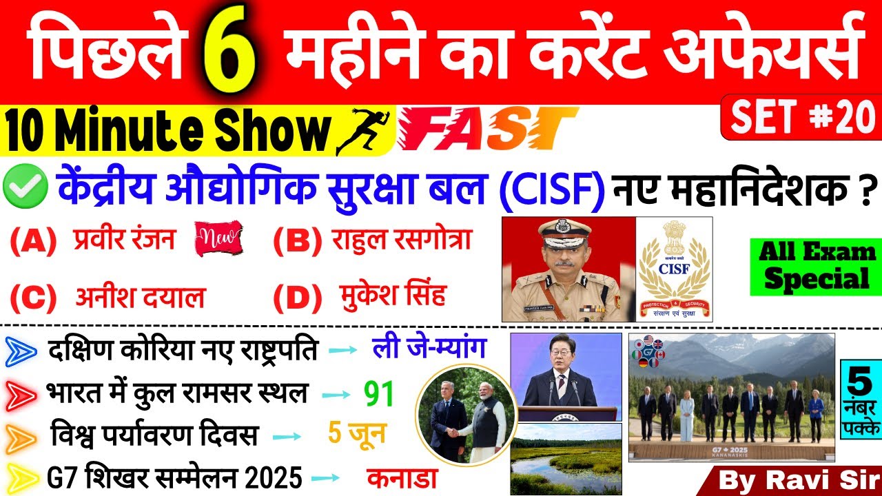 Last 6 Months Current Affairs 2025 | Set 20 | Top 50 | January to Sep 2025 Current Affairs Important