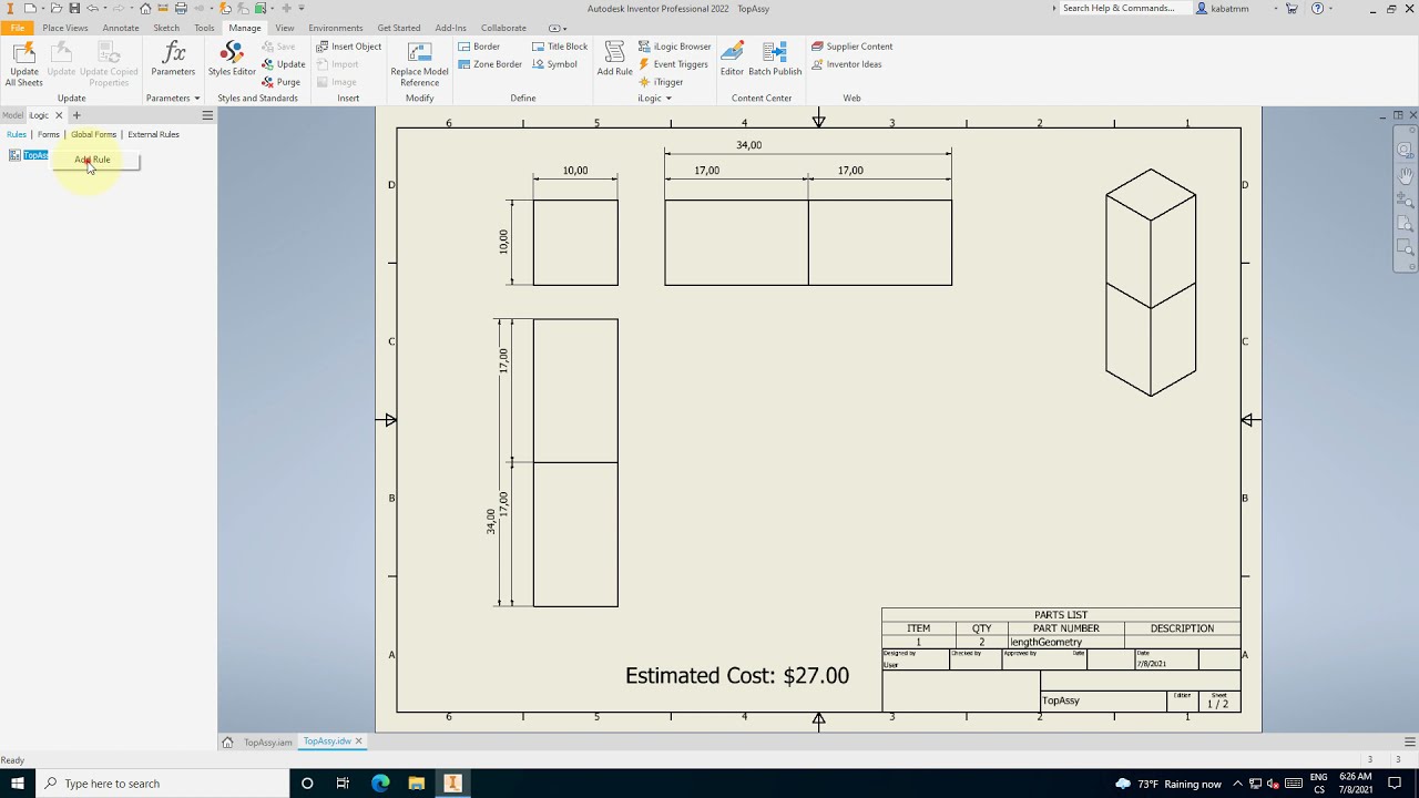 Fixing Dimensions in iLogic Drawings (Autodesk Inventor)