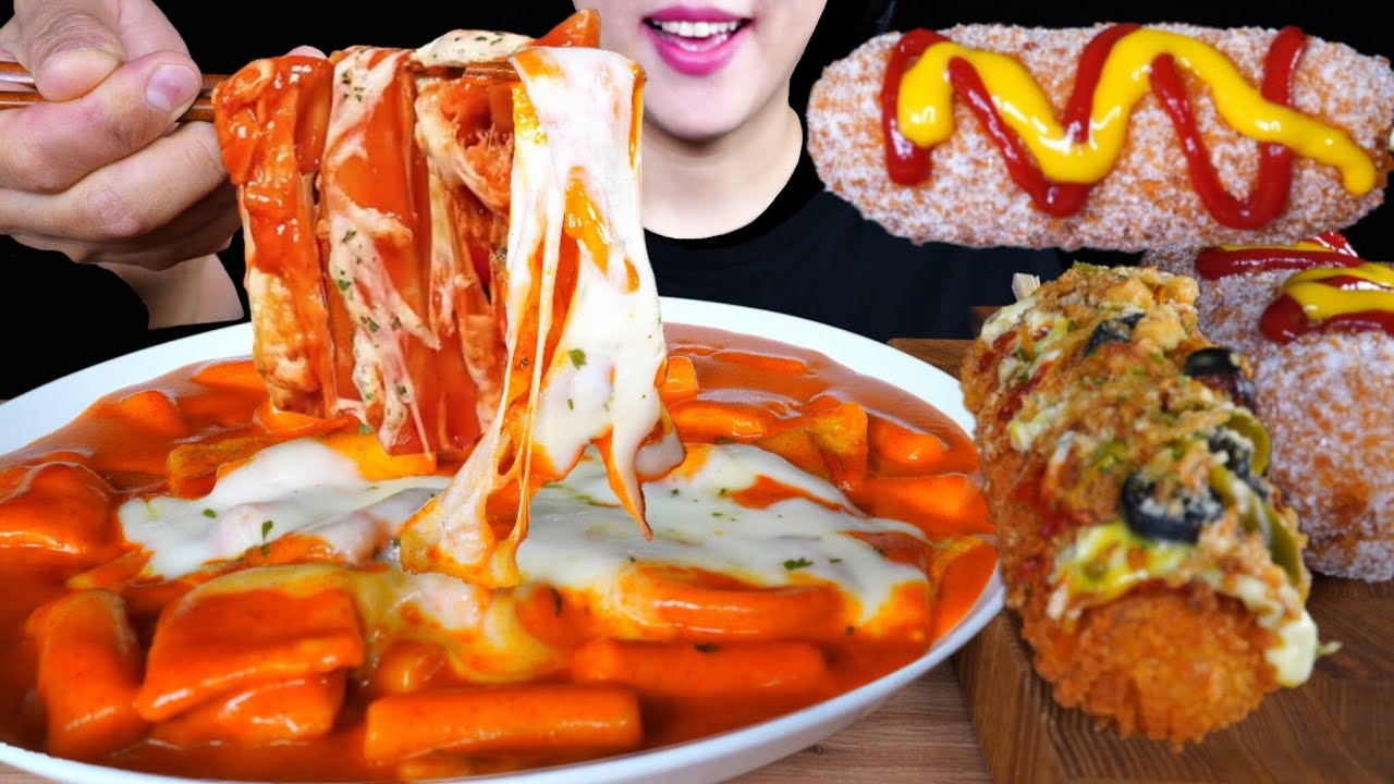 ASMR 바삭쫀득한 명랑핫도그 먹방! 치즈떡볶이에 통모짜 텍사스 핫도그 먹방 | Corn dogs & Cheese Tteokbokki | Eating Sounds Mukbang