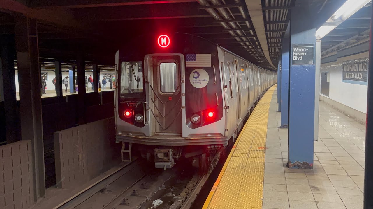 IND Queens Blvd Line: R160/R179 E/F Express and M/R Local trains at Woodhaven Blvd 