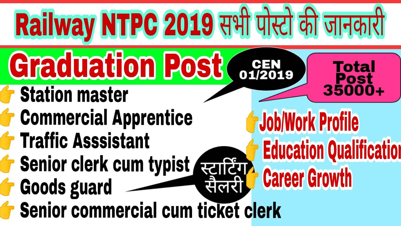 Railway NTPC recruitment 2019 job profile work profile job description | railway ntpc fill form 2019