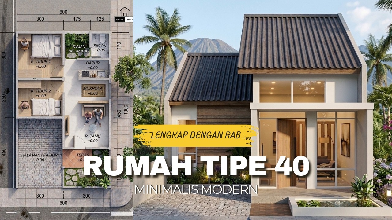 RUMAH TIPE 40 DENGAN MUSHOLA | RUMAH MINIMALIS ISLAMI LENGKAP DENGAN RAB | BANGUN RUMAH