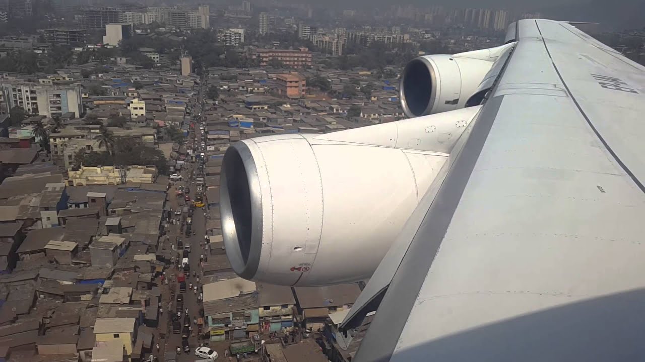 Iran Air B747-200 EP-IAI Landing at Mumbai, India - Window View