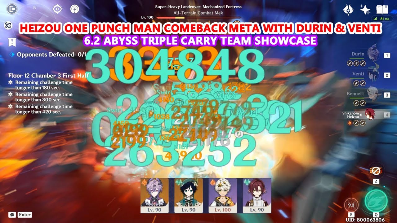 Heizou One Punch Man Comeback Meta with Durin & Venti : 6.2 Abyss Triple Carry Team Showcase