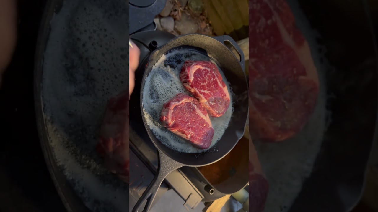 Scotch Fillet cooked on the Oz pig,&rdquo;Big Pig&rdquo; tonight over fire in a cast iron skillet.!! #ozpig