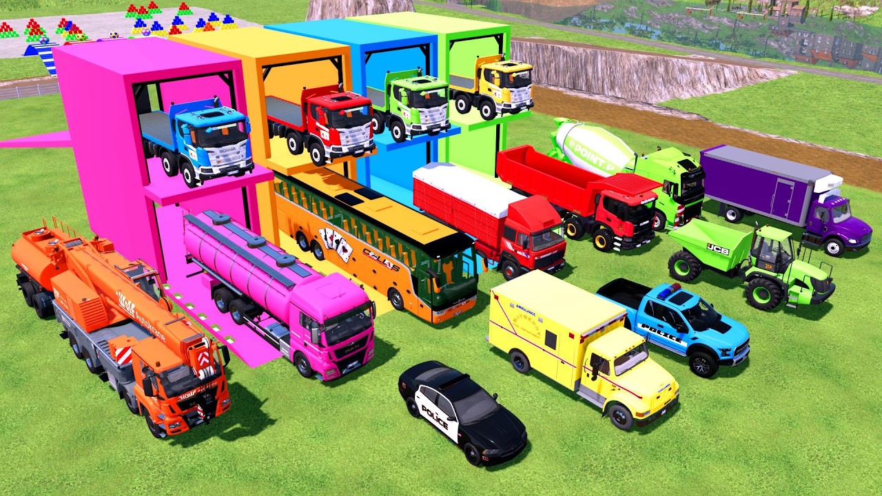 Transporting Dump Truck, Cement Mixer, Tractor Dump Tipper & Fire Rescue – FS22