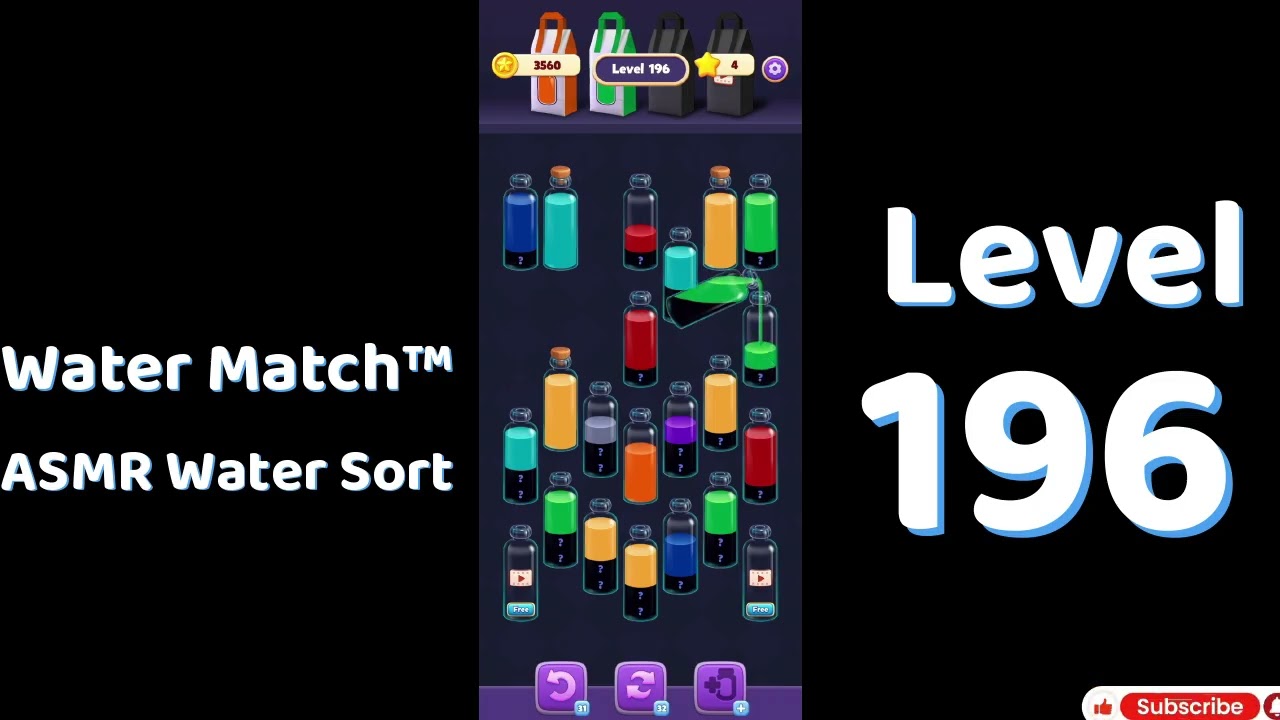 Water Match Level 196 | ASMR Water Sort Puzzle 🧠💧 Relaxing Brain Game | Mini Boss