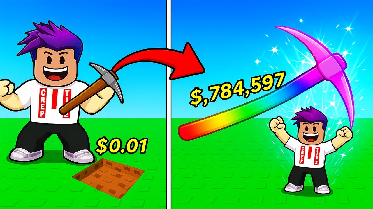 روبلوكس : من حفارة لفل 1 الى اقوة بيكاكس لفل 999999 في لعبة roblox !!
