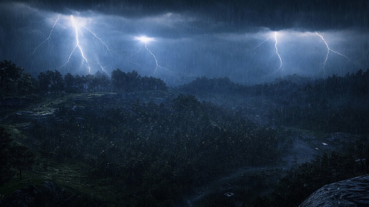 Watching a Relaxing night-time thunderstorm from a High Hill | RDR2 ASMR