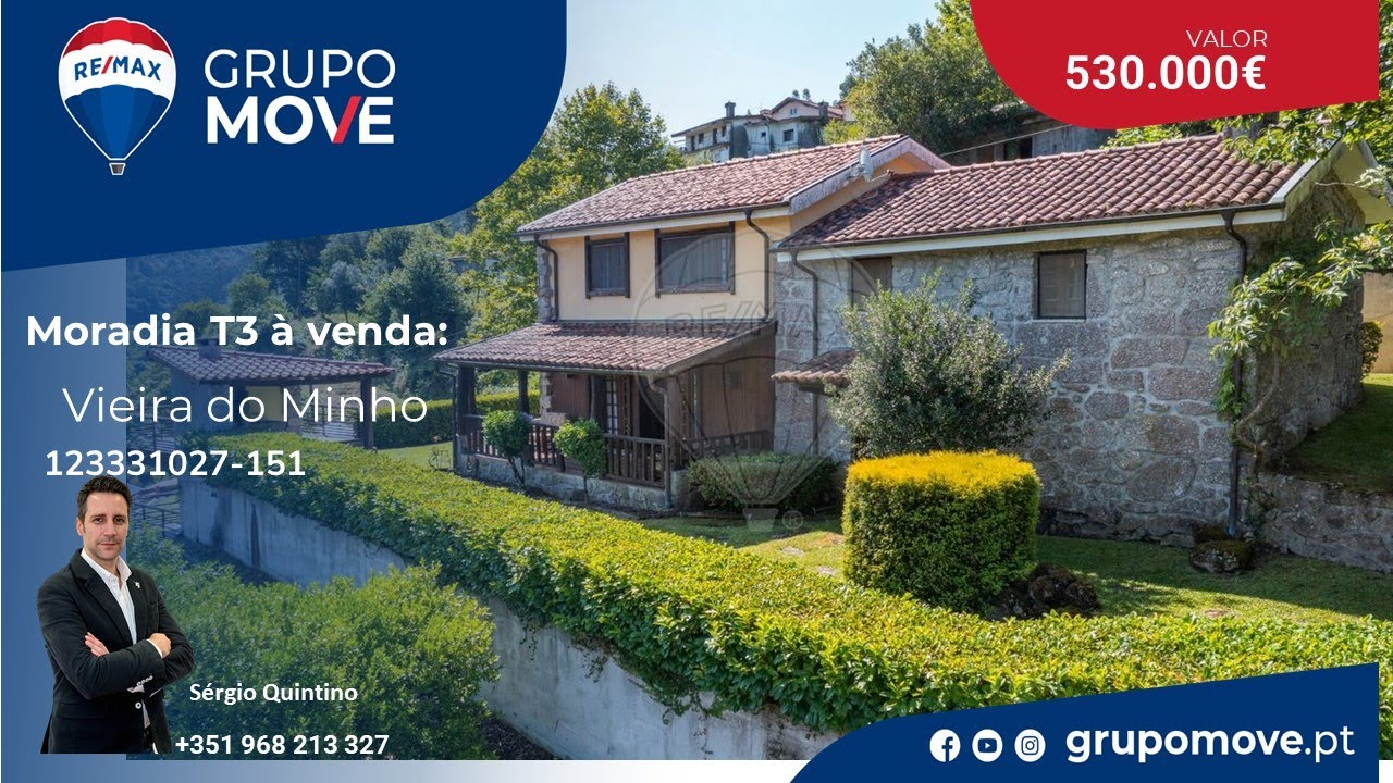 Moradia T3 à venda em Vieira do Minho, Portugal  530 000 €