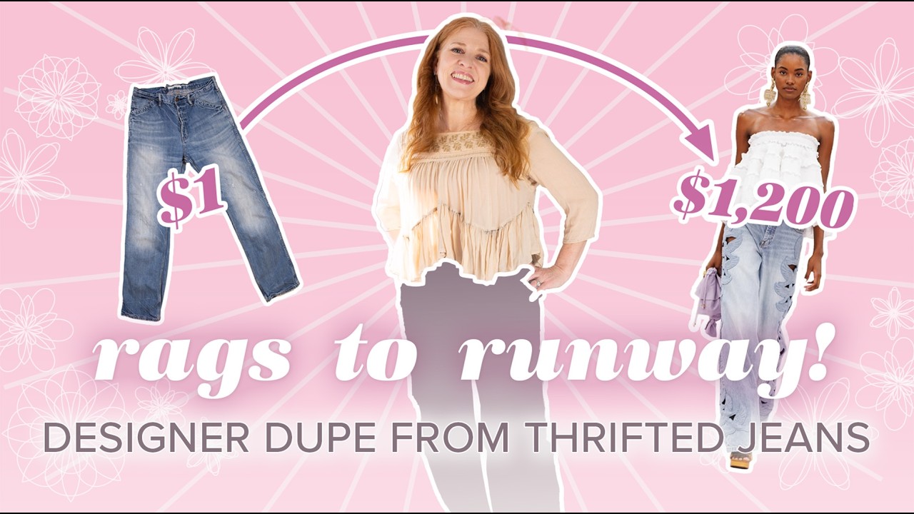 DESIGNER DUPE - Turning my $1 thrifted jeans into $1200 bird jeans from the Zimmermann RUNWAY SHOW!