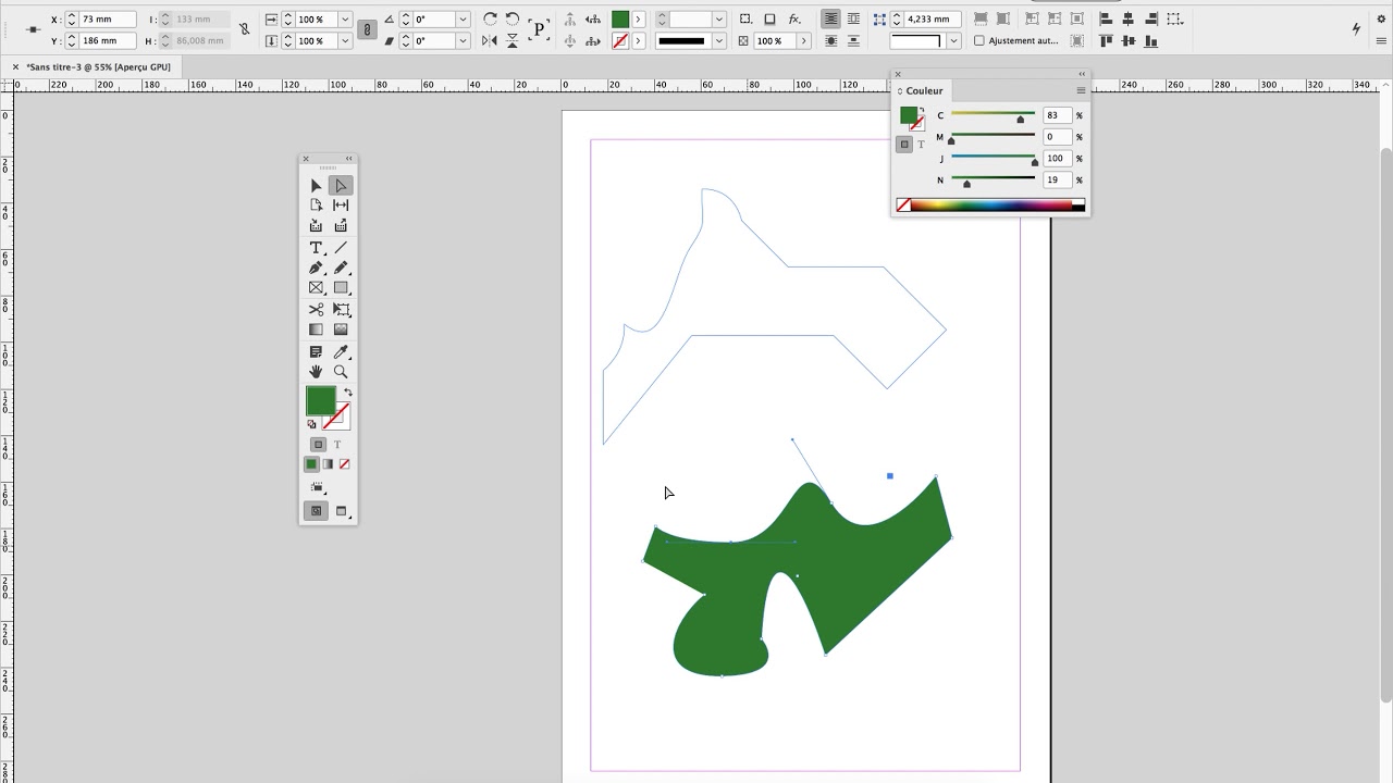 Plume courbe de béziers dans Indesign