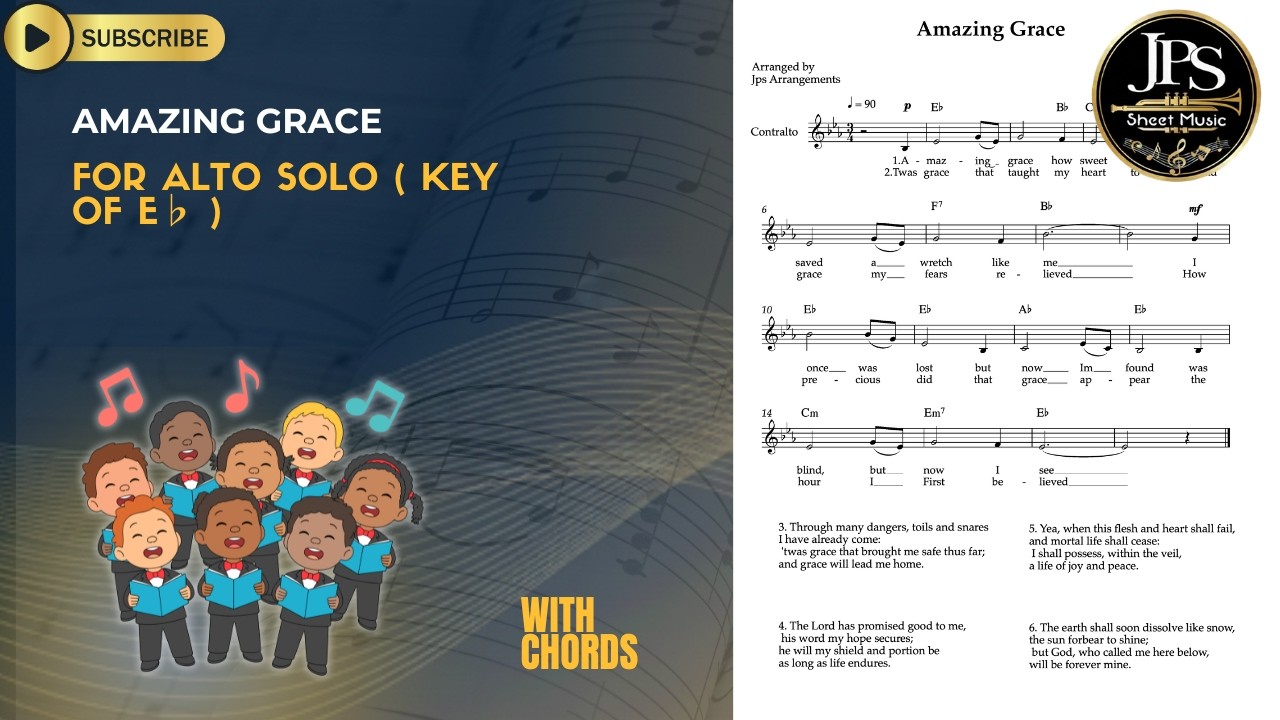 Amazing Grace | Alto Vocal Solo | Eb Major (Sheet Music & Playback)