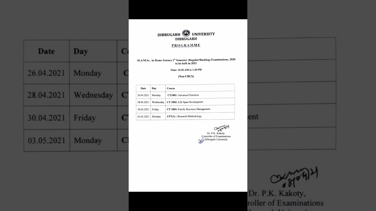 M.A./ M.Sc. in Home Science 1st & 3rd Semester (Regular/ Backlog) Examinations (Non-CBCS) Routine