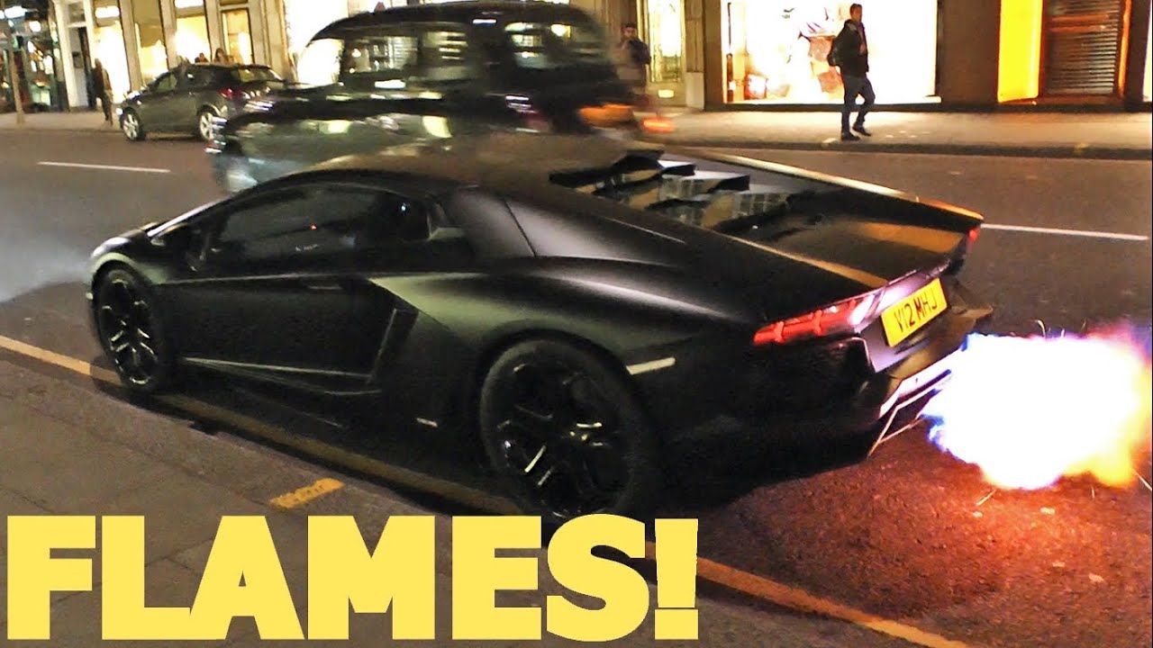 HUGE FLAMES shot by Aventador w/Capristo! Loud revs, acceleration and start-up! [HD 1080p]