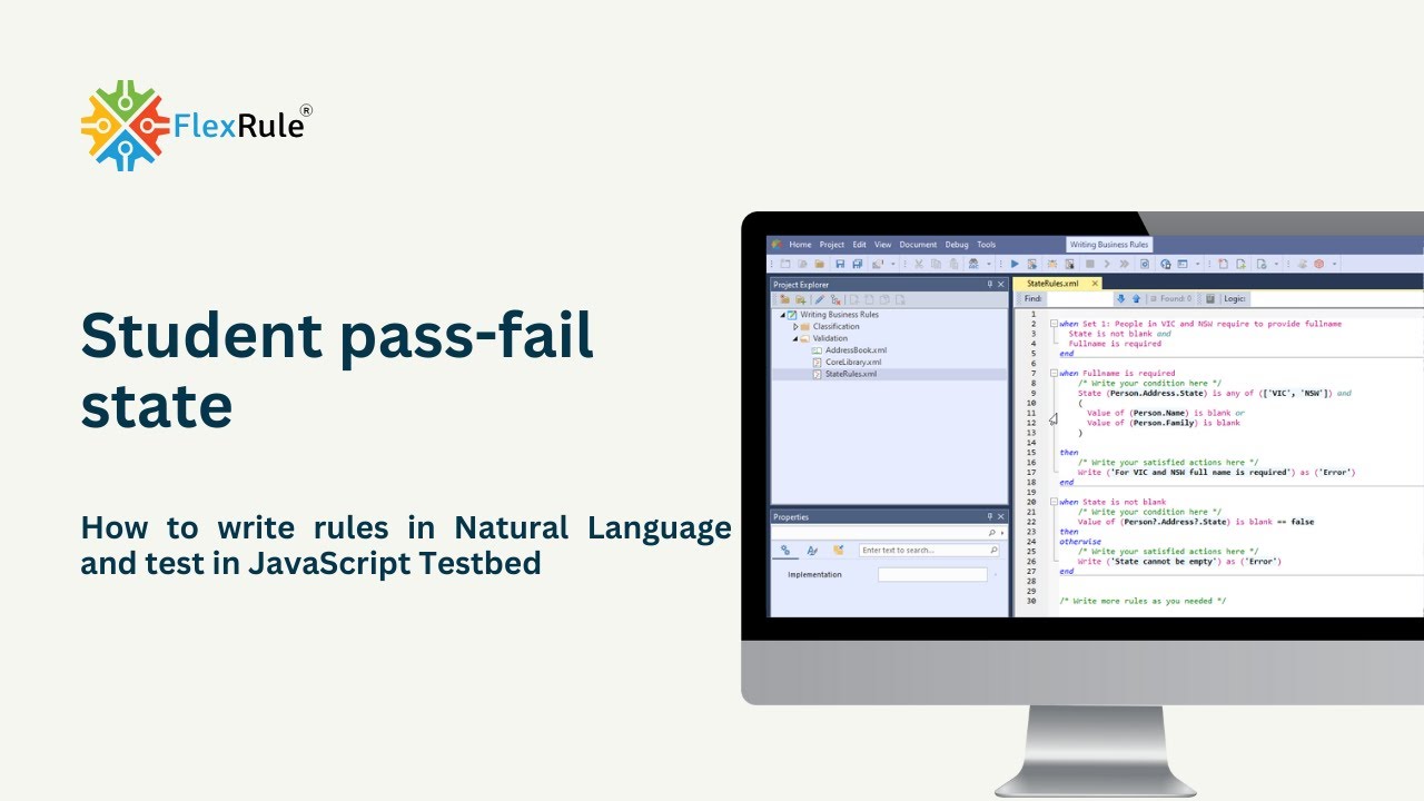 Student pass-fail state | How to write rules in Natural Language and test in JavaScript Testbed