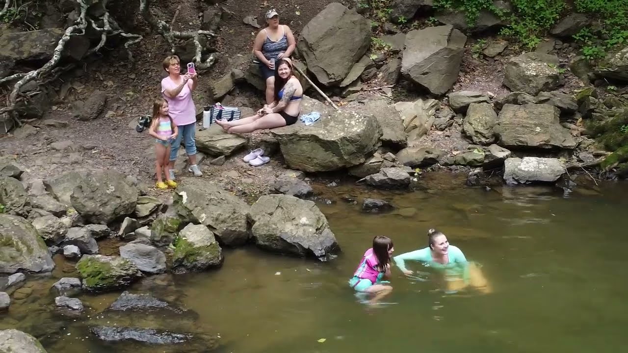 brush creek falls guy jumps drone video