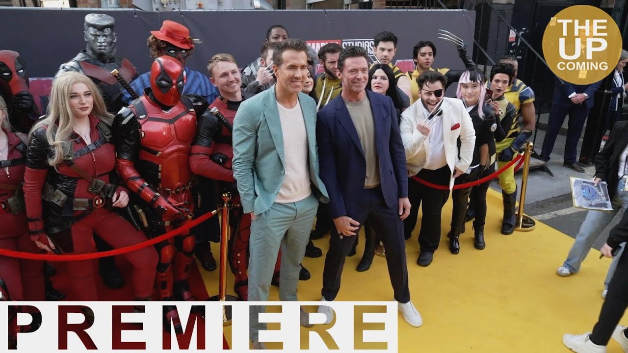Deadpool & Wolverine photocall arrivals & fan greeting: Ryan Reynolds Hugh Jackman Emma Corrin