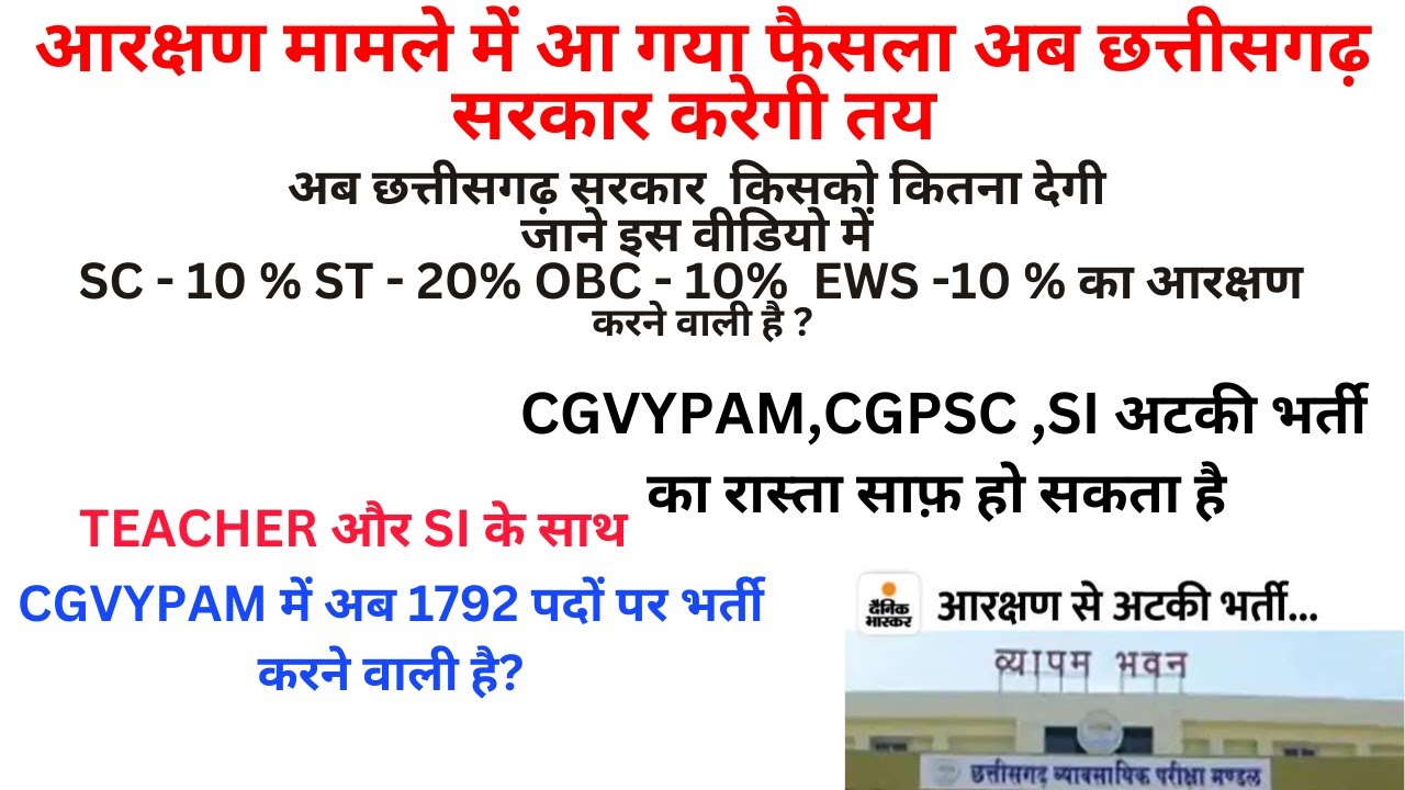 CG RESERVATION NEWS2022 II cg vyapam upcoming vacancy 2022 II cg job vacancy 2022 II cg SI EXAM