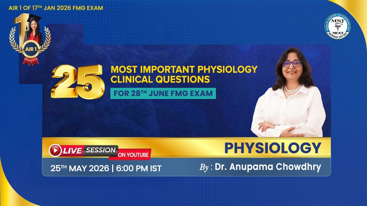 MIST bring 25 Most Important Questions from Physiology on 25th May 2026 for 28th June 2026 FMG Exam