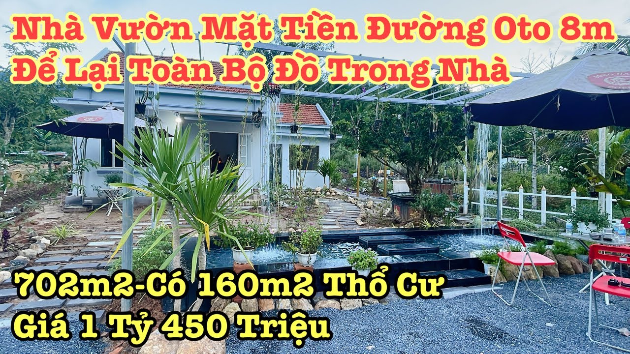 Bán nhà vườn dt 708m2 chỉ 1 tỷ 450 triệu.đường oto rộng 8m, nhà đất khánh vĩnh