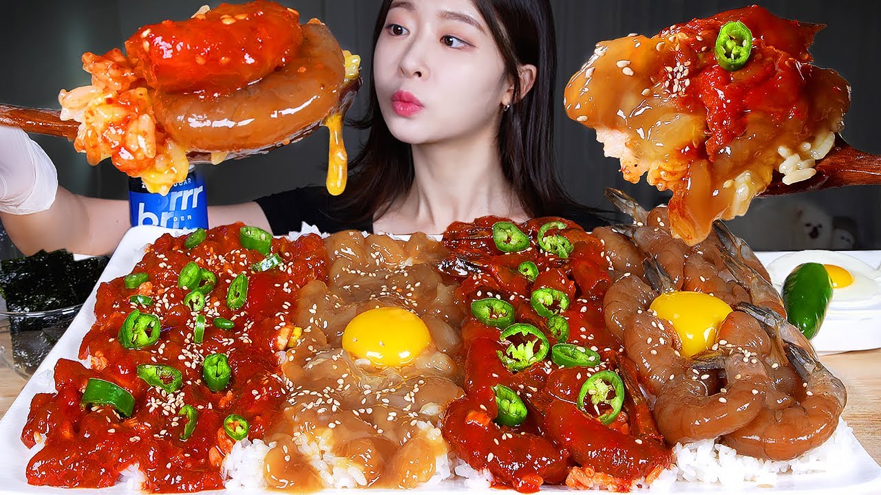 ASMR MUKBANG | Крабы и креветки, маринованные в соевом соусе, острые крабы и креветки 🦀🦐