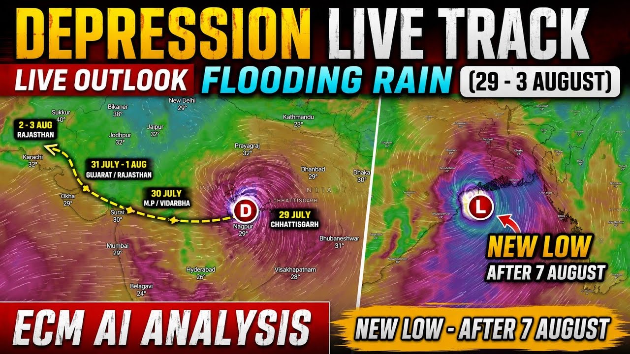 Deep Depression LIVE Track! Flood Risk Shifts to Central & West India | New Low After 7 Aug