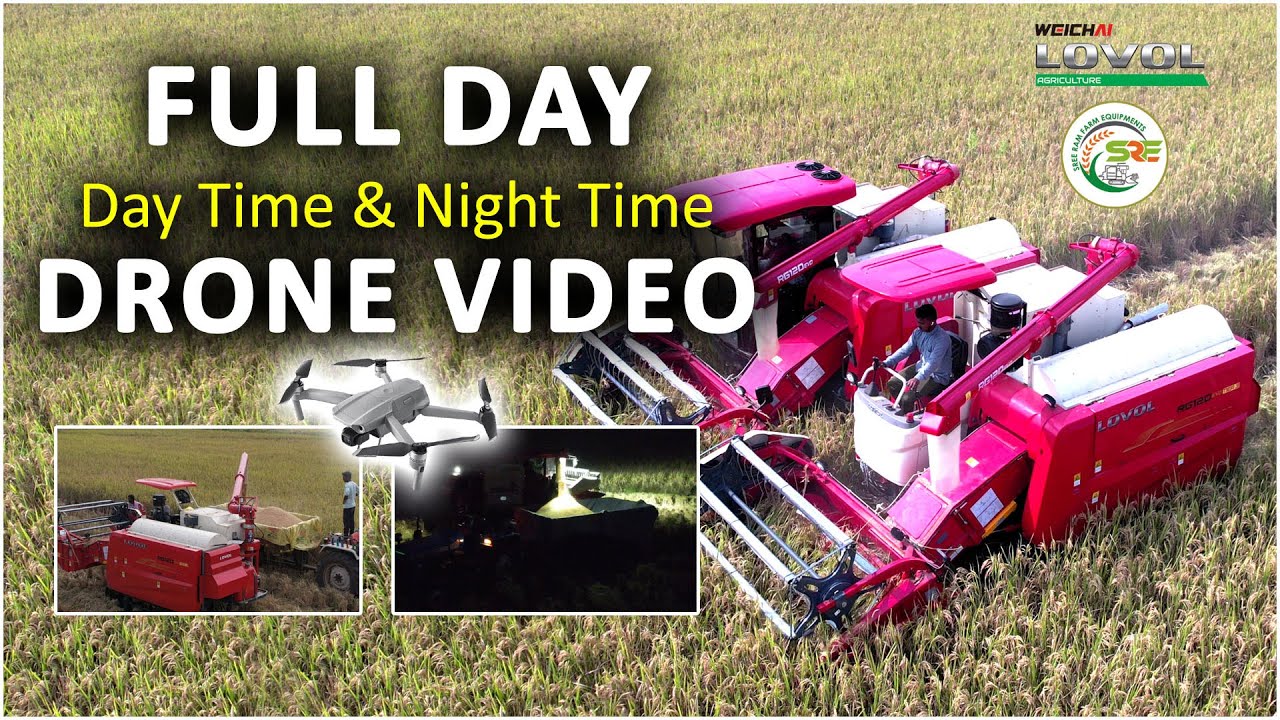 Full Day || LOVOL Harvesters Continue Working ||  Drone Video 4K || Sree Ram Farm Equipments || SRFE