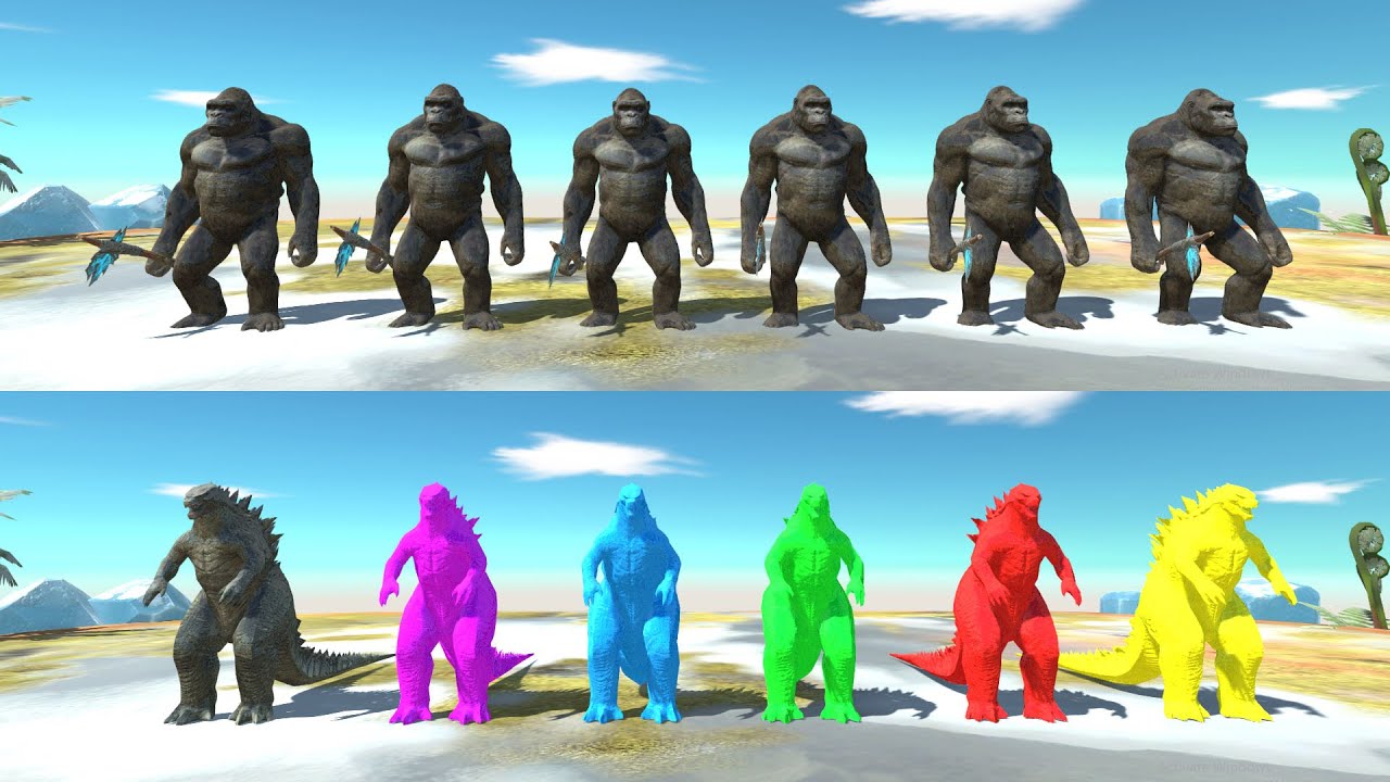 X6 King Kong vs Colorful Godzilla Classic Army - Animal Revolt Battle Simulator