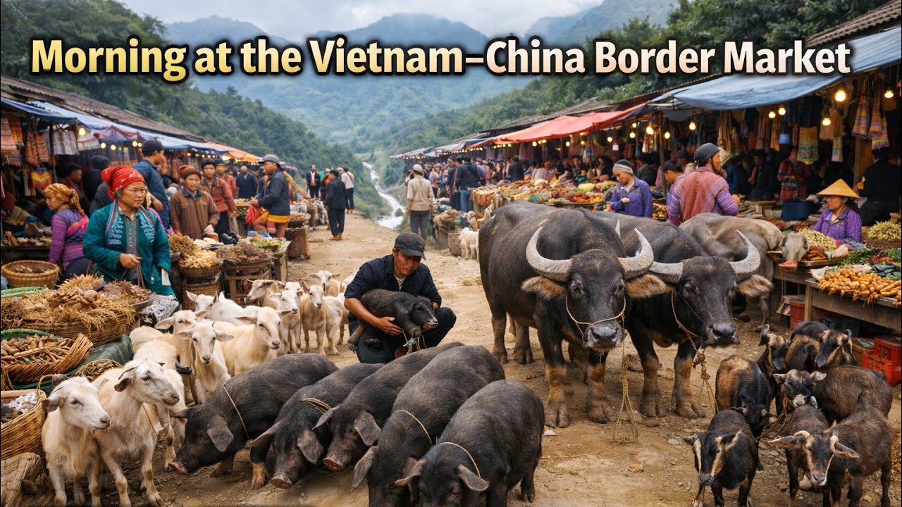 Morning at the Vietnam–China Border Market | Mountain Goats, Black Pigs & Rare Herbal Medicine
