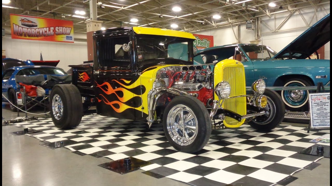 1932 Ford Pickup Street Hot Rod in Black Flames & Engine Sound on My Car Story with Lou Costabile