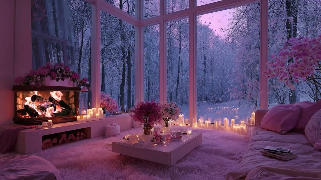 Winter Wind Outside and Crackling Fire Inside / Snowy Night ASMR Ambience for Sleep 3 Hours