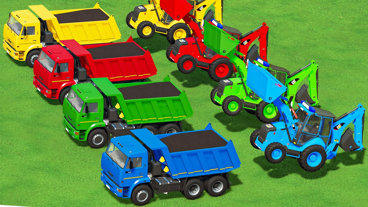 RAINBOW TRUCKS AT WORK! EXTREM LOADER MOVES CANOLA WITH KAMAZ TRUCKS – FS22