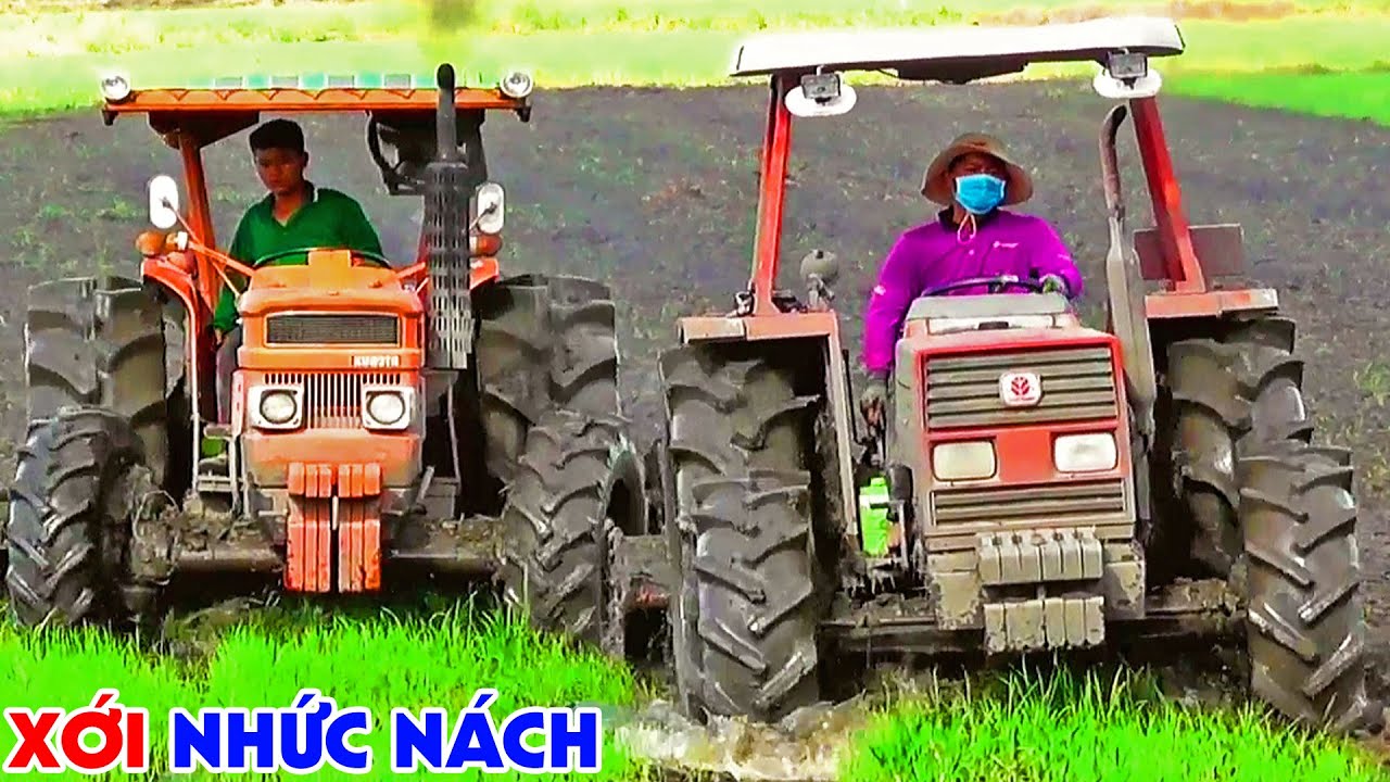 Трактор Fiat 70-56 и трактор Kubota M7000DT в грязи