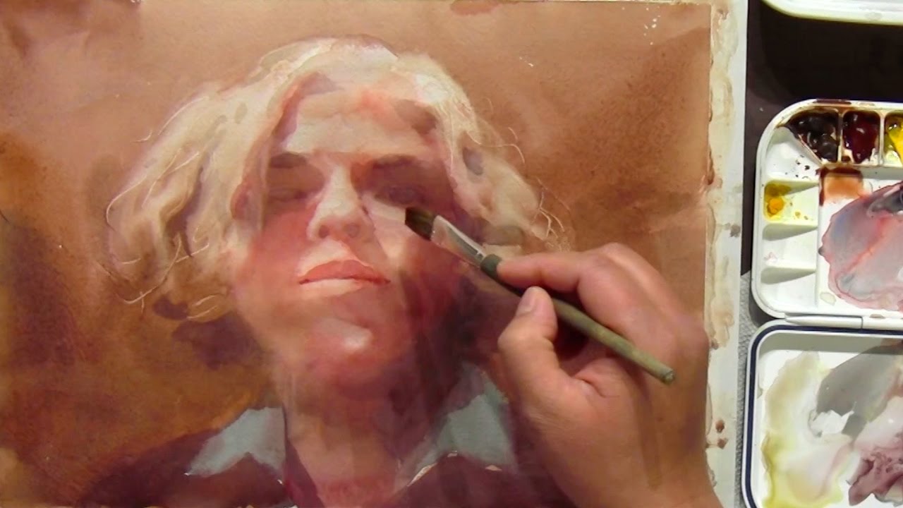 Watercolor portrait workshop - a different painting approach, step 2