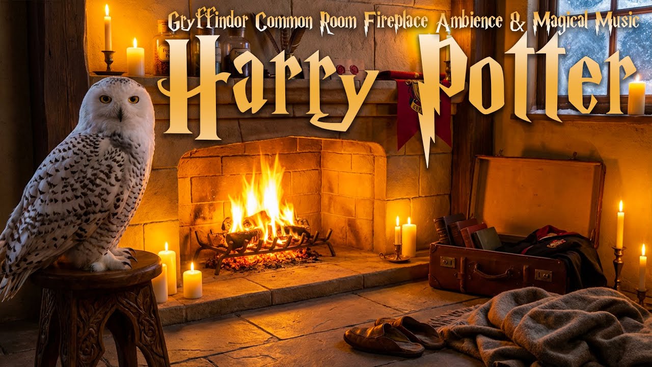 Harry Potter Fireplace Ambience 🔥 Cozy Gryffindor Common Room in Winter | Magical Music
