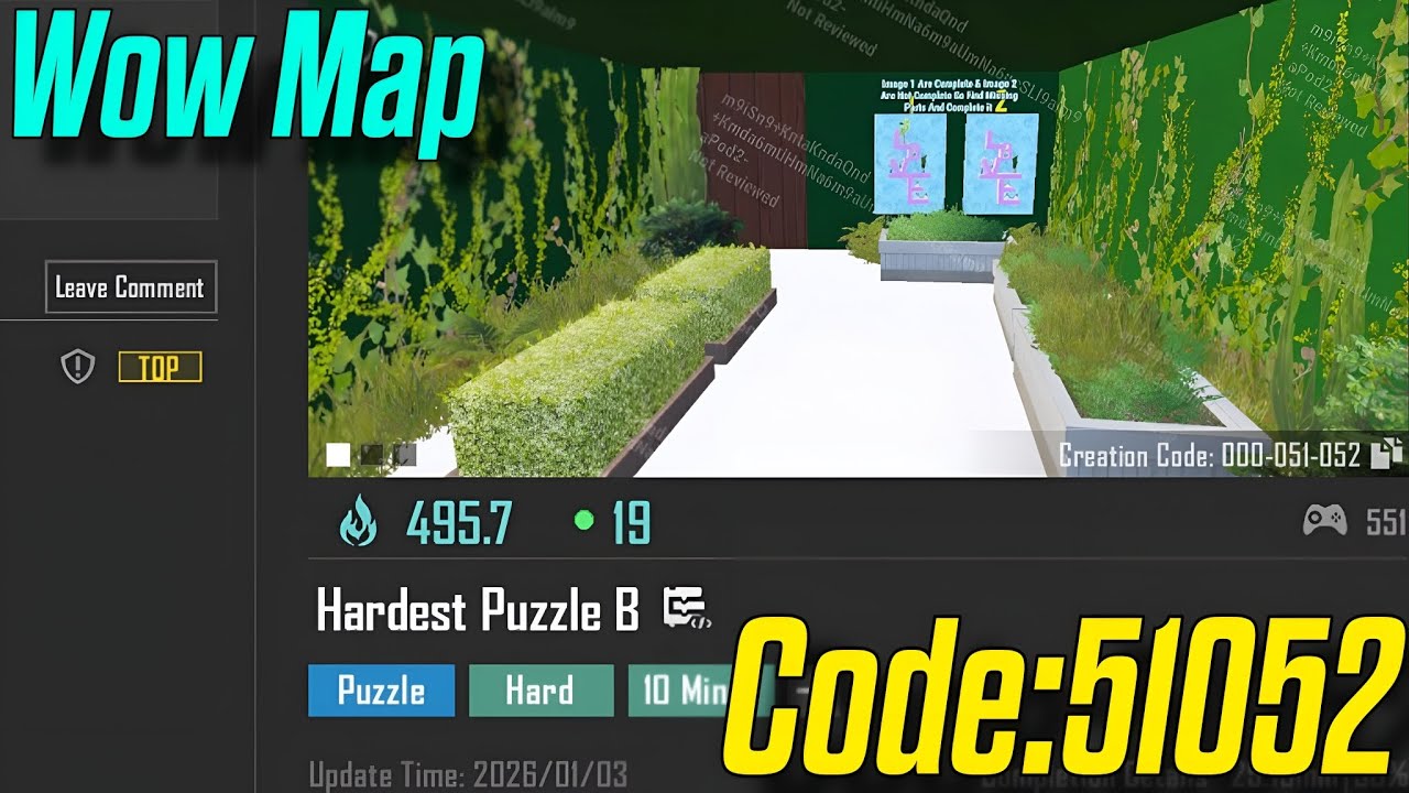 51052 Wow Bgmi Parkour map Code 51052 Hardest Puzzle B 